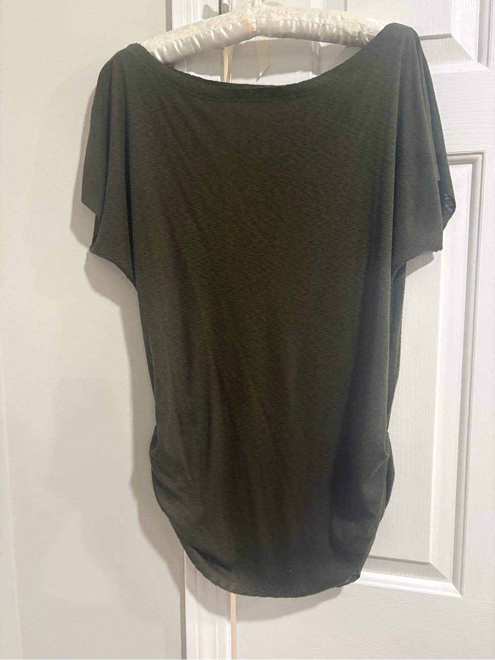 RACHEL Women's Olive Green Dolman Sleeve Top with Ruched Sides